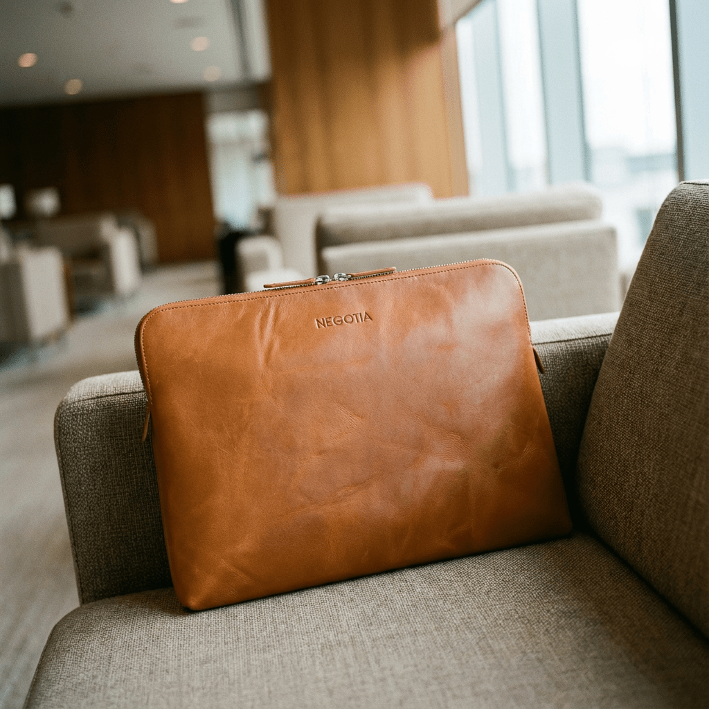 Alpha | Laptop sleeve Carry - All 14'' Cognac - NEGOTIA Leather